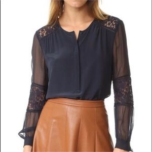 Rebecca Taylor Sarah Lace Paneled Silk Blouse